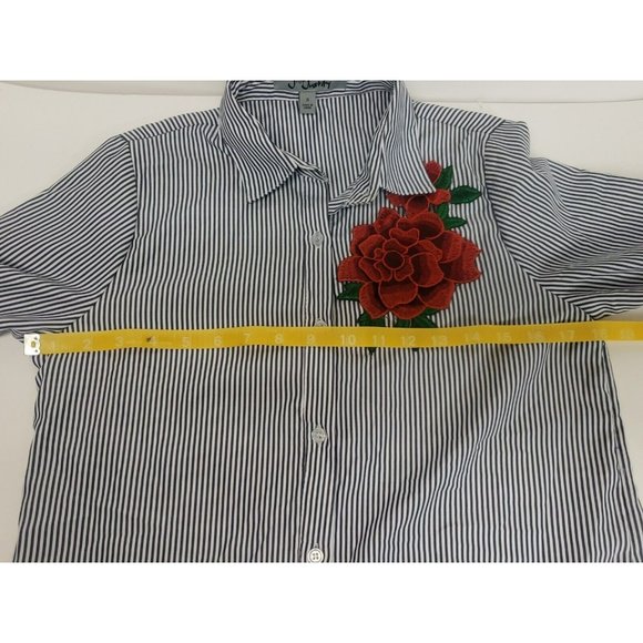 J for Justify Shirt Dress Size Small Embroidered Rose Flowers Striped Floral - Picture 8 of 12